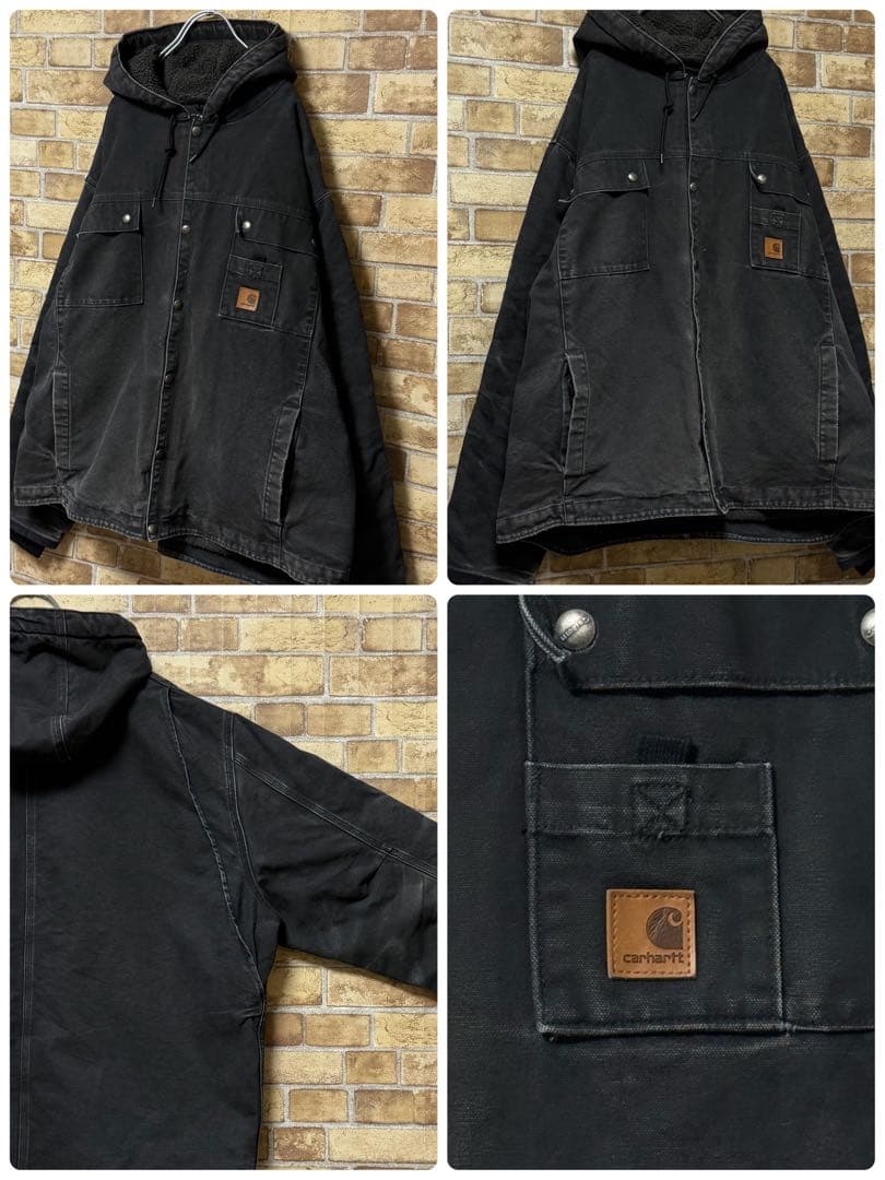 カーハート　メキシコ製　ダック地　アクティブジャケット　裏ボア　ブラック　2XL