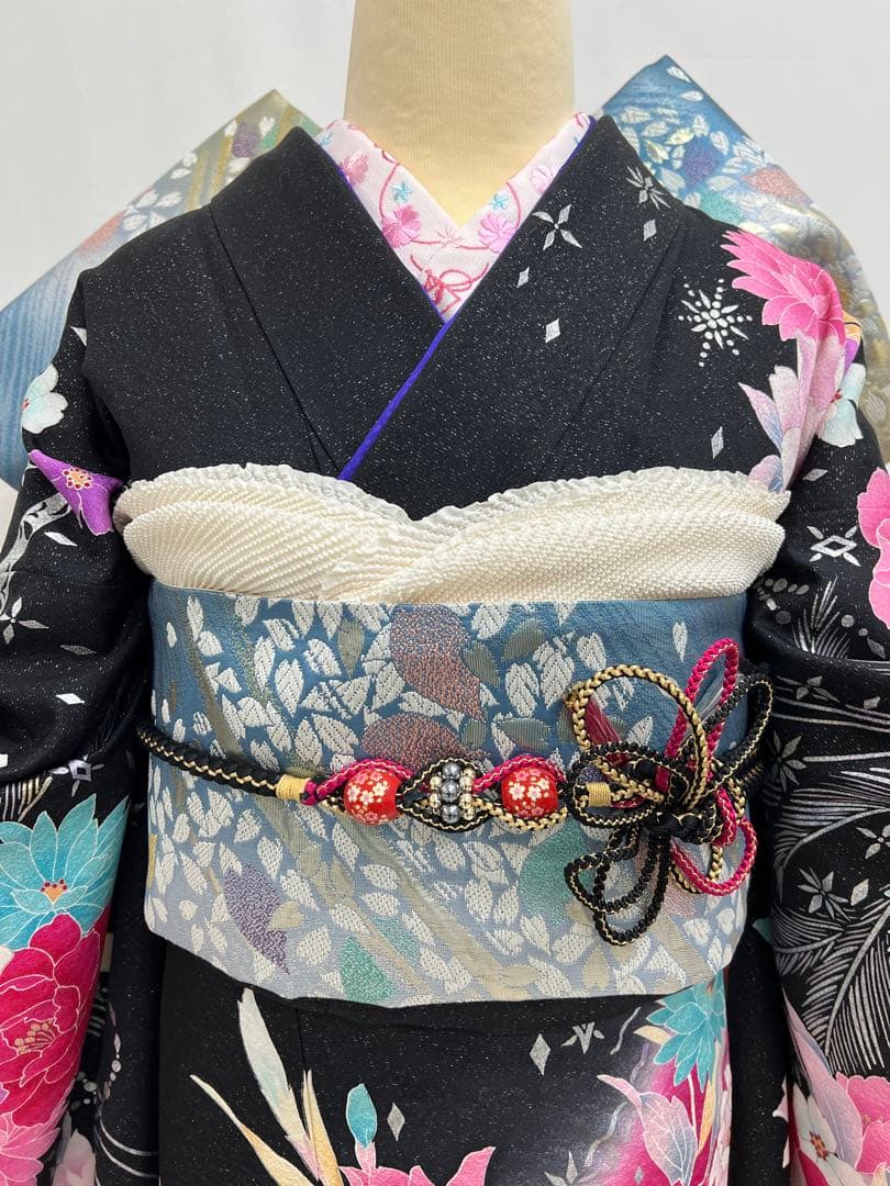 振り袖　フルセット　長襦袢付　金彩　刺繍　銀通し　豪華　成人式　長尺袋帯　612