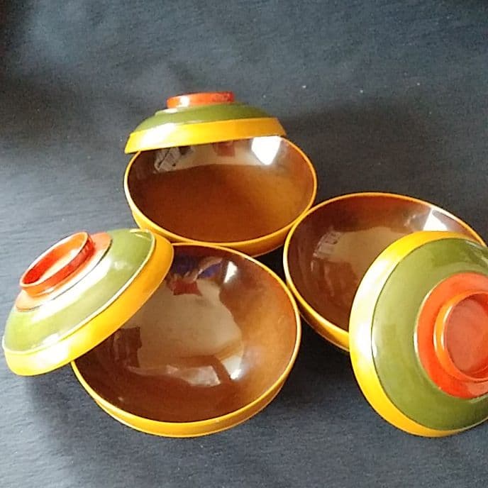 「輪島塗の復興を！」コマのような吸(す)い物椀 3客セット 骨董アンティーク