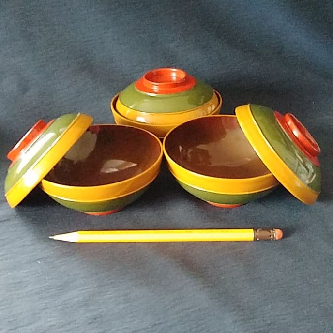 「輪島塗の復興を！」コマのような吸(す)い物椀 3客セット 骨董アンティーク