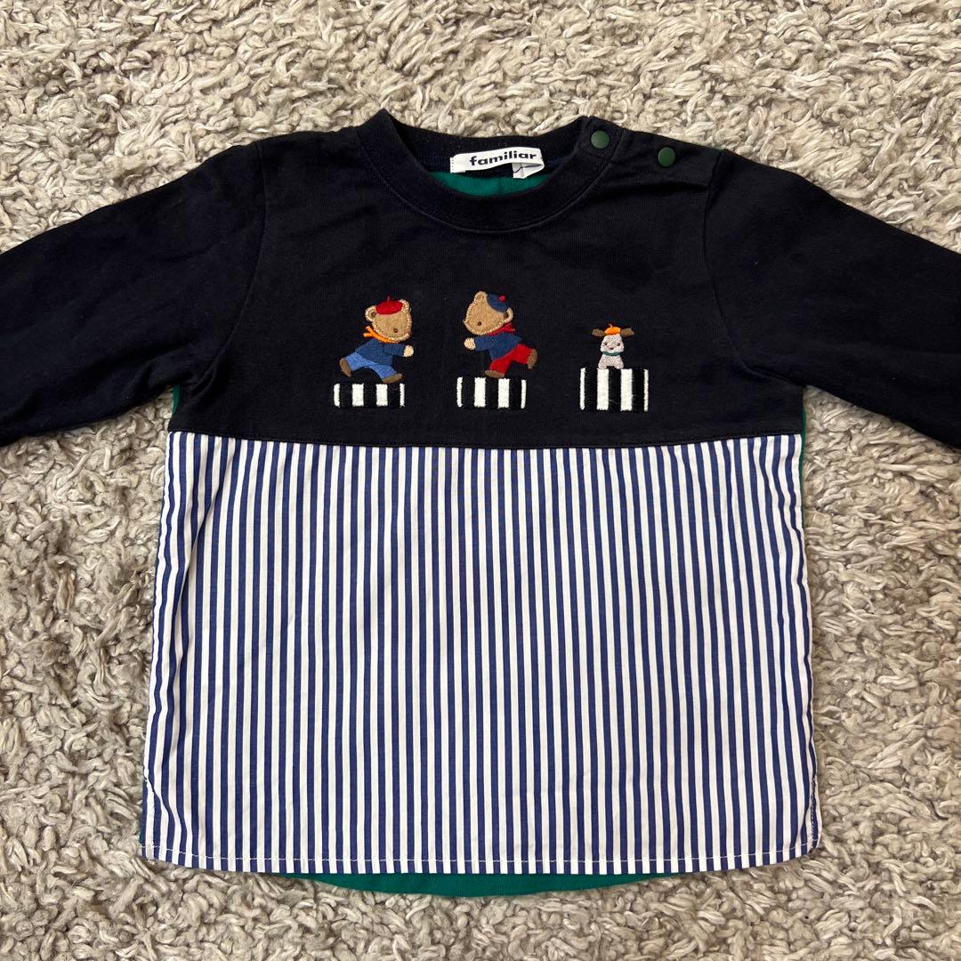 familiar 90cm 長袖カットソー・ファミリアチェックズボンセット