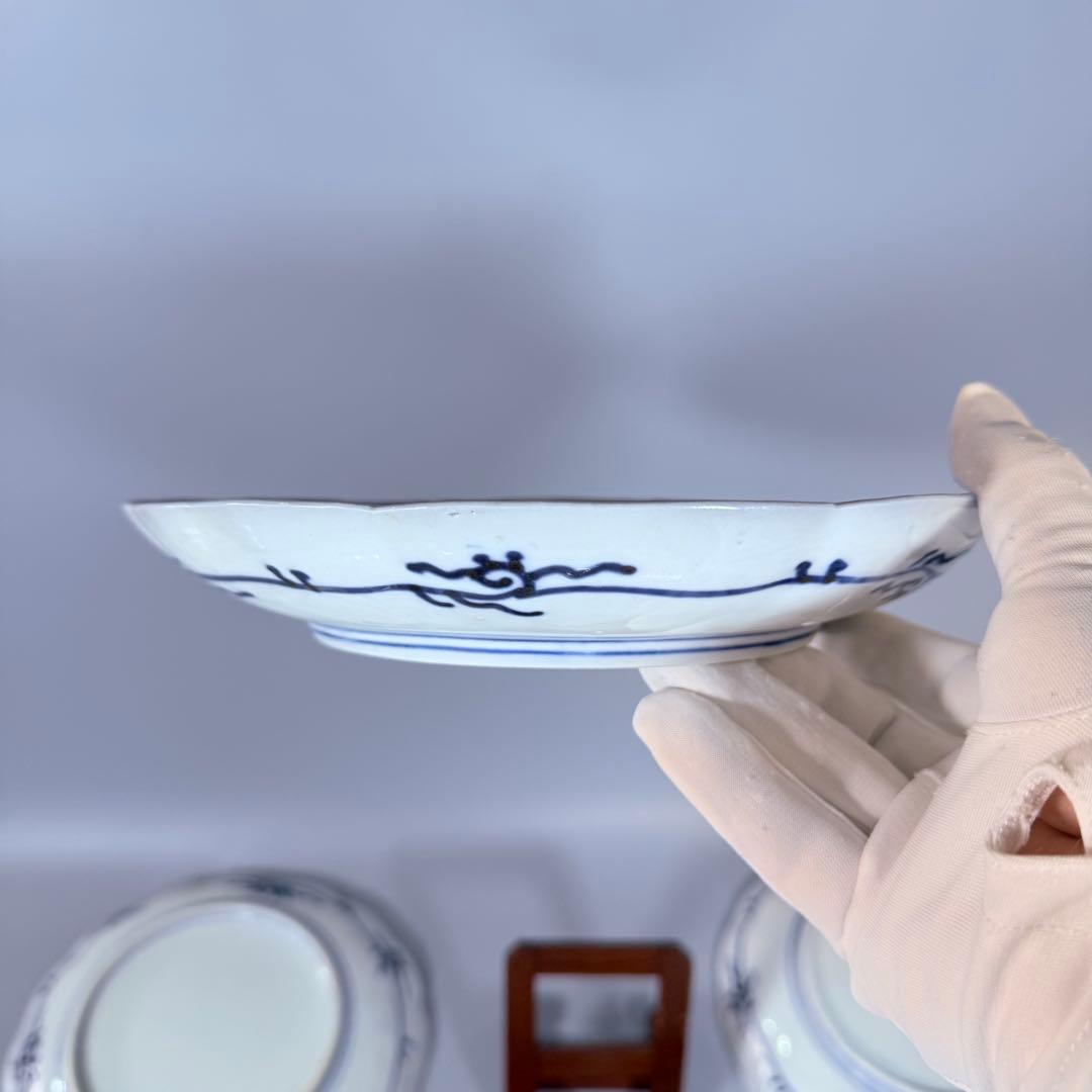 古伊万里　色絵三方柘榴鳥文様七寸皿　8枚　直径21.8㎝　料理屋　古器を楽しむ