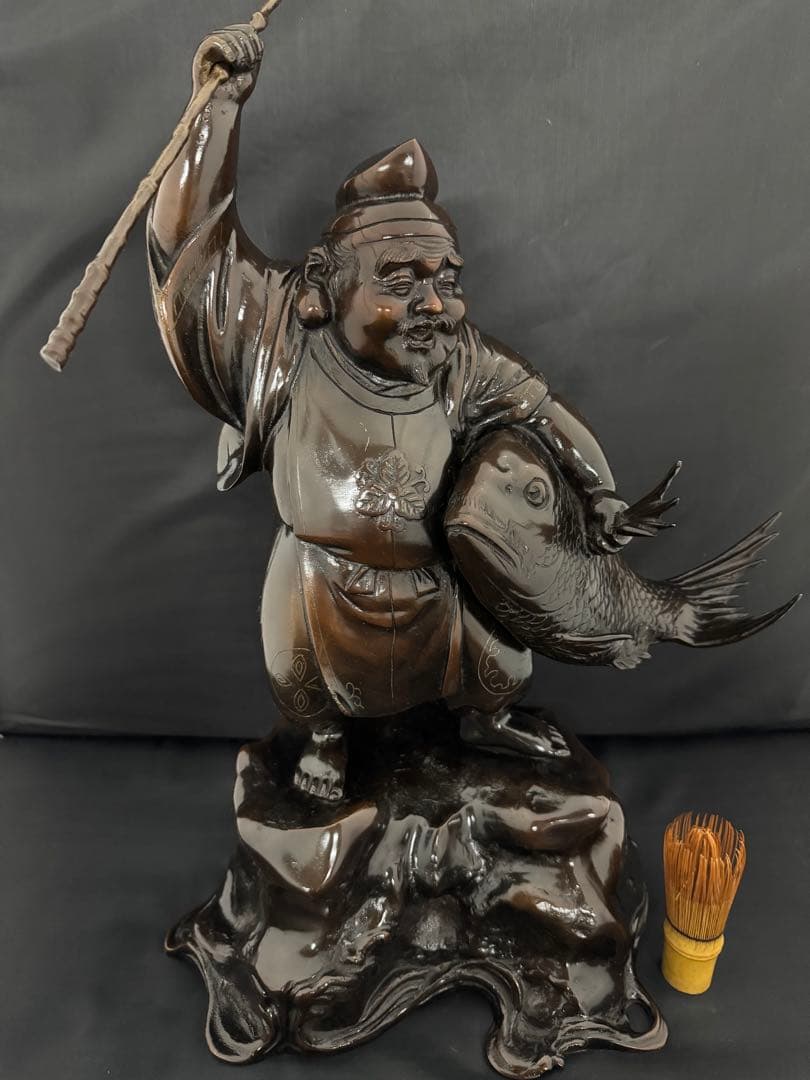 特大 恵比寿 七福神 銅　彫刻 置物 風水 開運 金運　インテリア　アンティーク