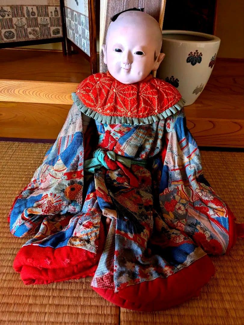 全長80ⅽⅿ　市松人形　幕末　高級武士　江戸縮緬　ビスクドール　爪切り