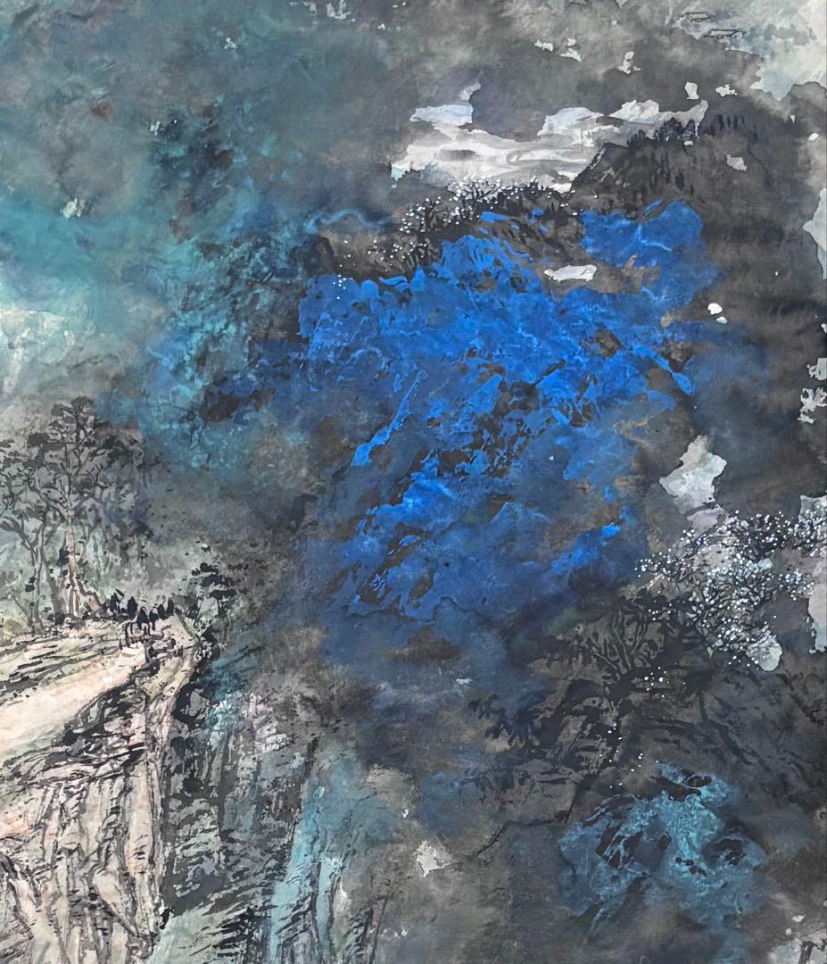 掛け軸　潑墨写清山 謝陽画