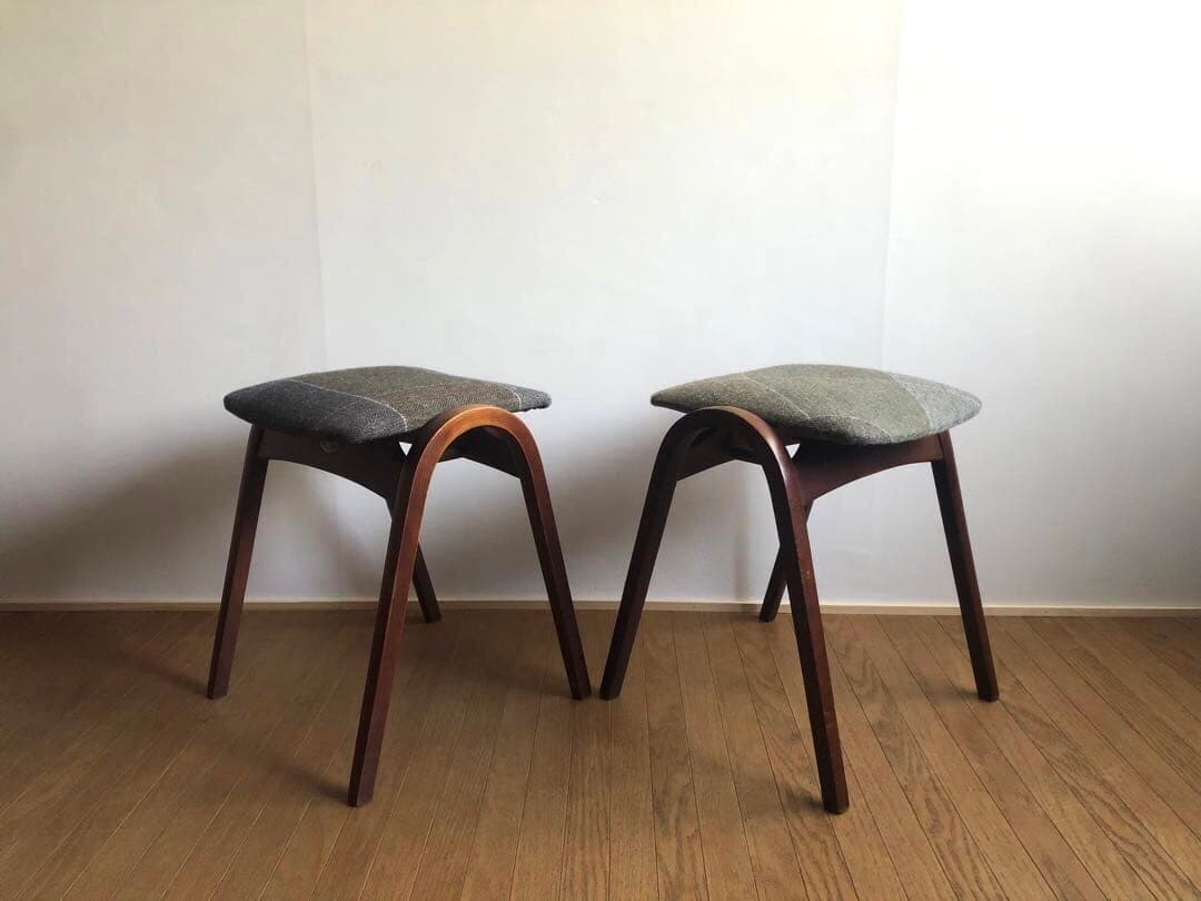 秋田木工 曲木 剣持スツール 2脚セット ヴィンテージ家具 古代色 民芸 レトロ