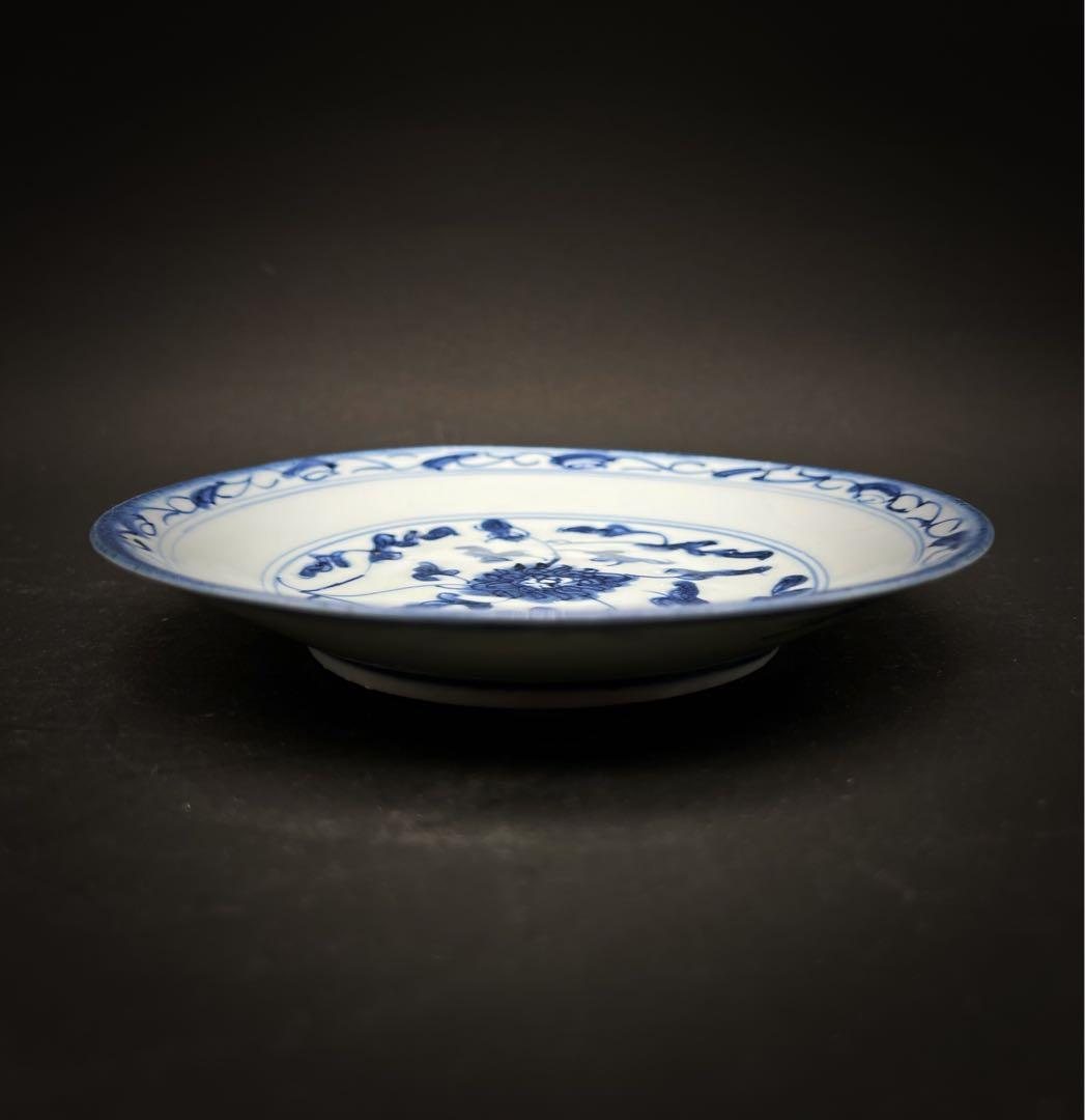 中国美術 古玩 青華染付 花卉紋樣皿 大清嘉庆年製