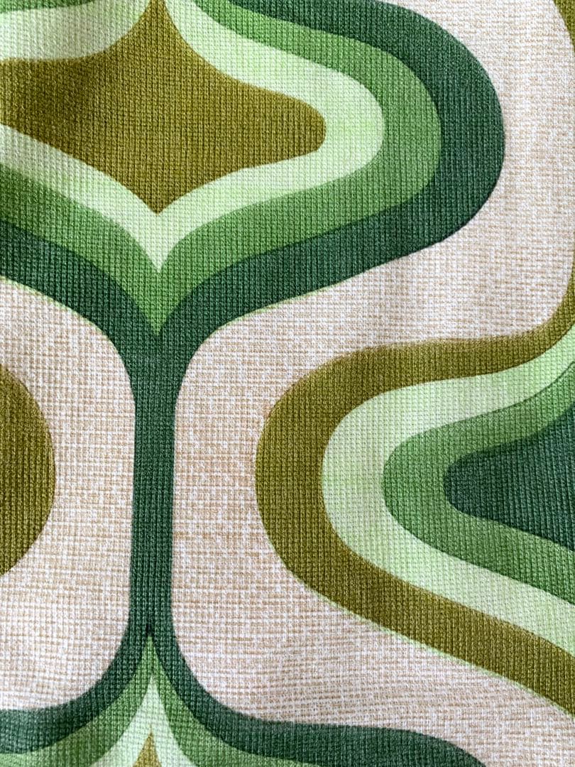 ミッドセンチュリー★ビンテージ カーテン 2枚組★レトロ グリーン 幾何学