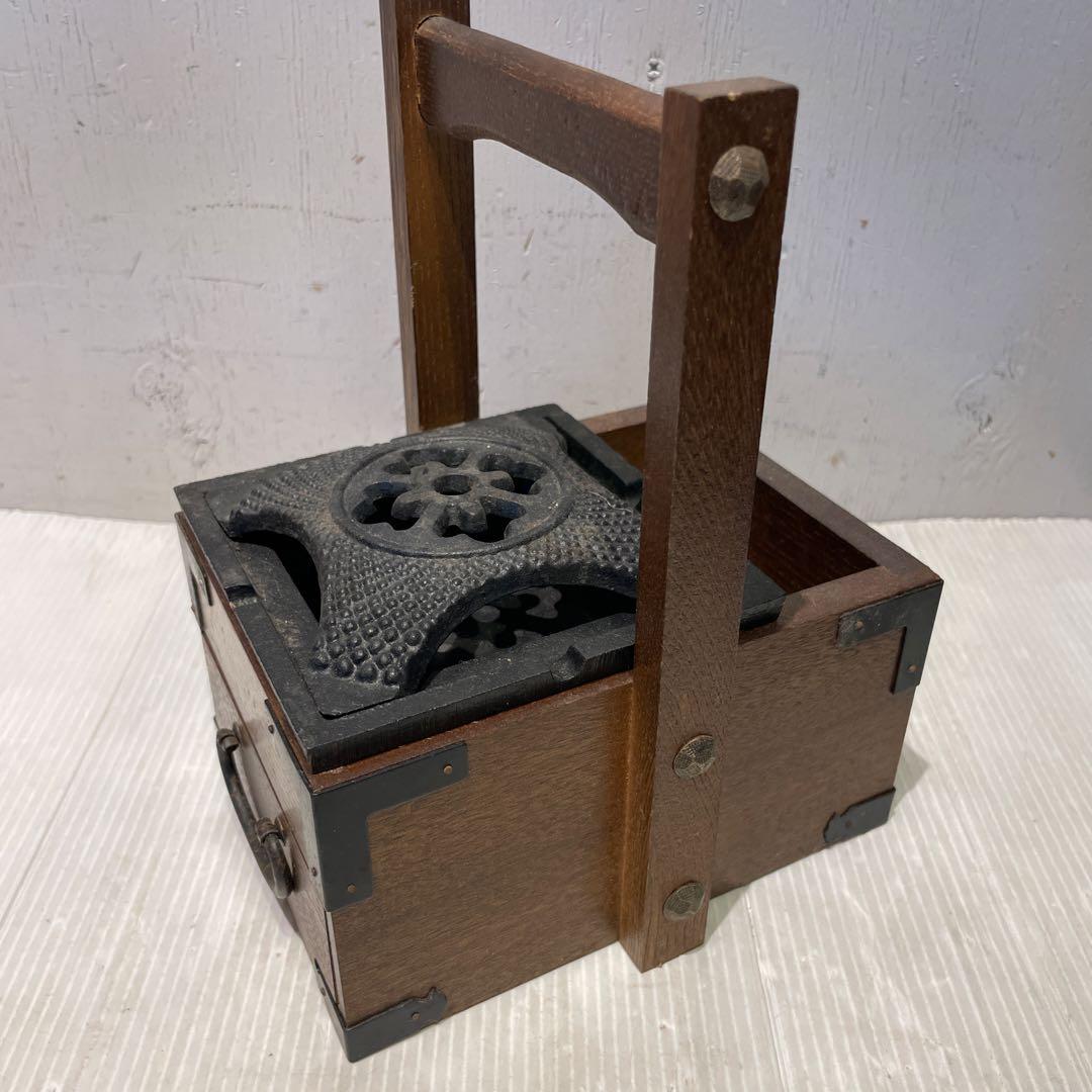 一点もの 希少品 【和骨董】木製 火鉢 煙草盆 抽斗付き 時代物 灰皿付き