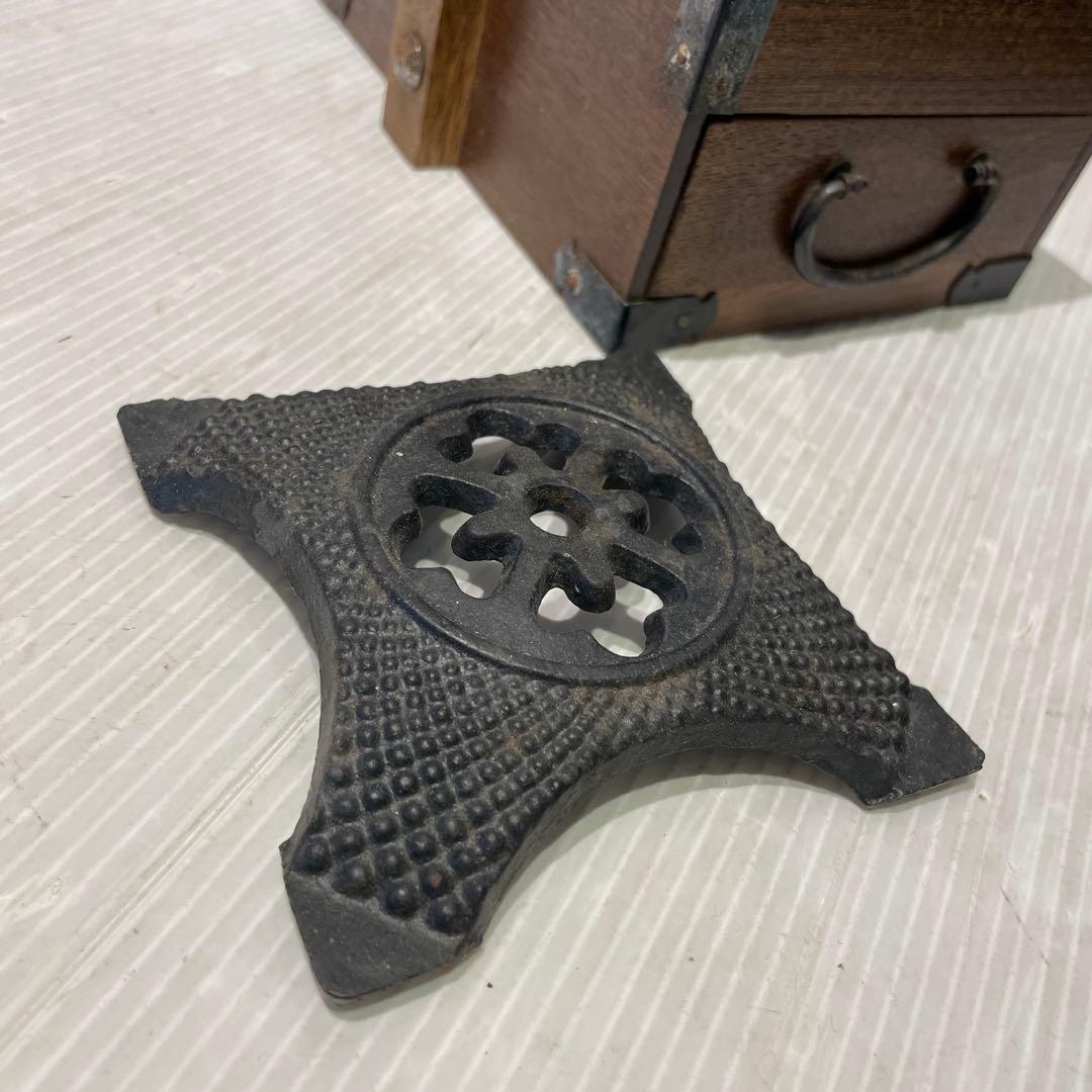 一点もの 希少品 【和骨董】木製 火鉢 煙草盆 抽斗付き 時代物 灰皿付き