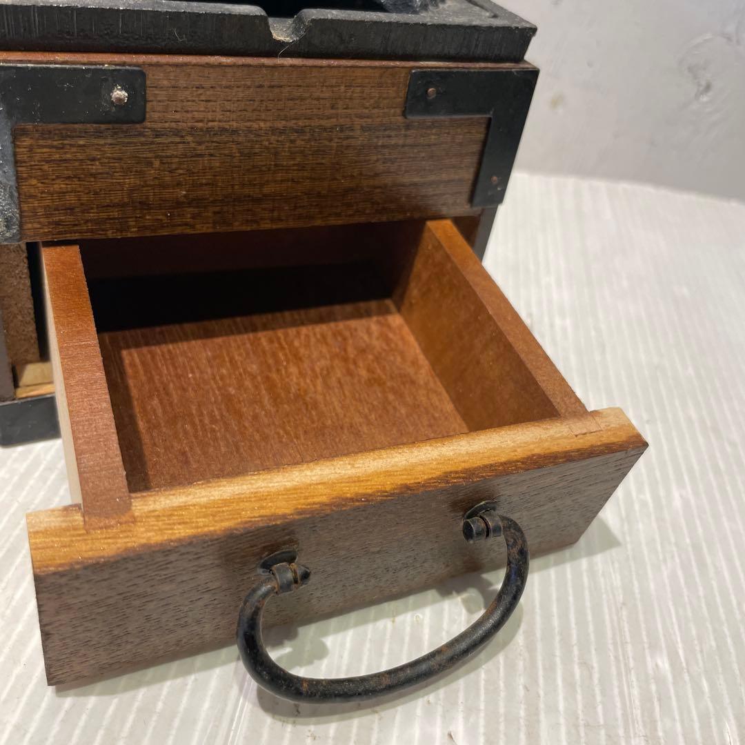 一点もの 希少品 【和骨董】木製 火鉢 煙草盆 抽斗付き 時代物 灰皿付き