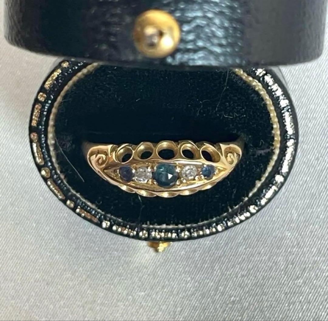 英国　イギリスアンティーク　18ct 18金　サファイヤリング