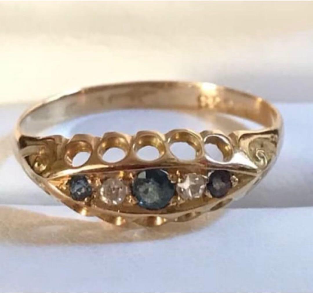 英国　イギリスアンティーク　18ct 18金　サファイヤリング