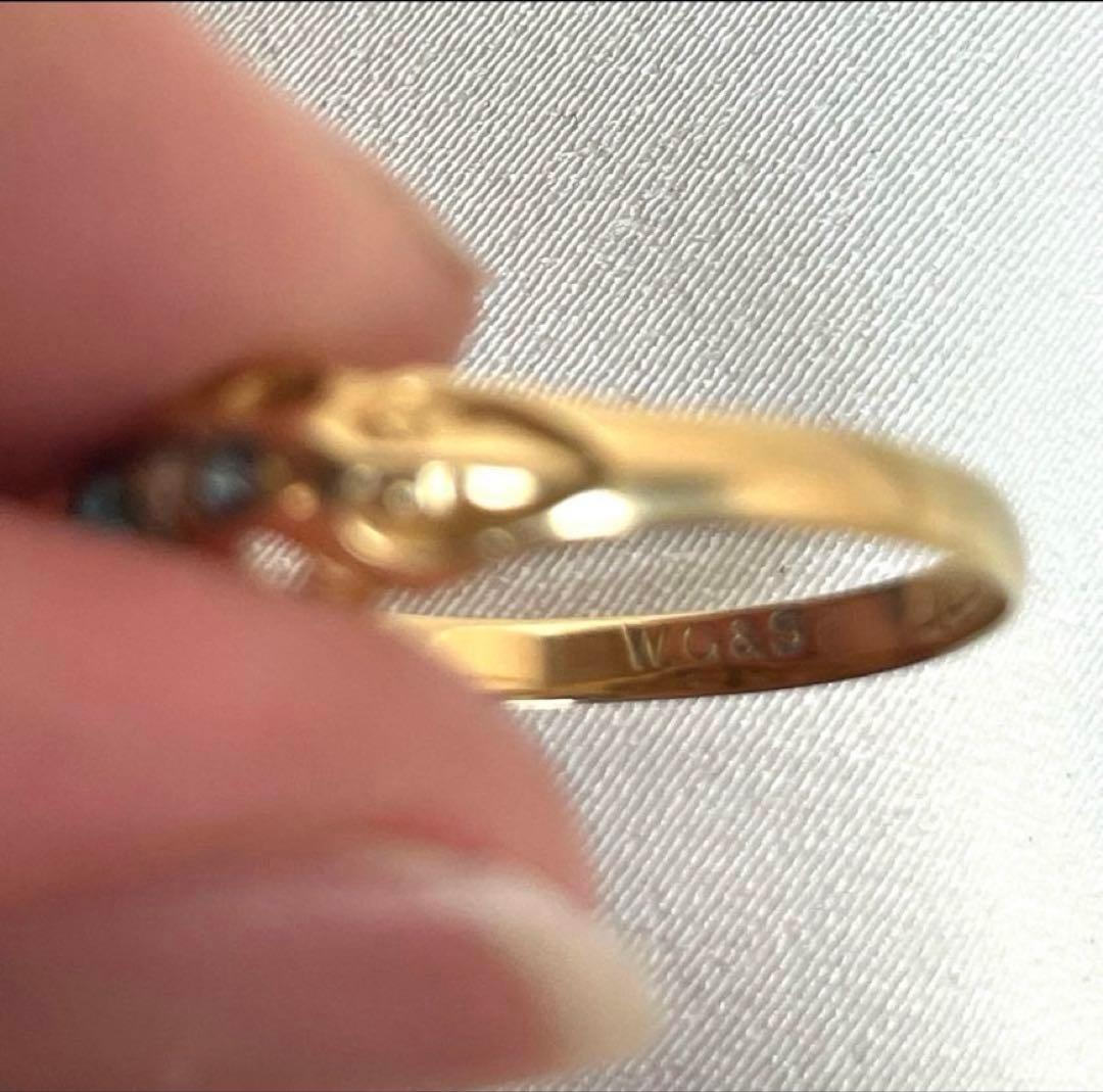 英国　イギリスアンティーク　18ct 18金　サファイヤリング