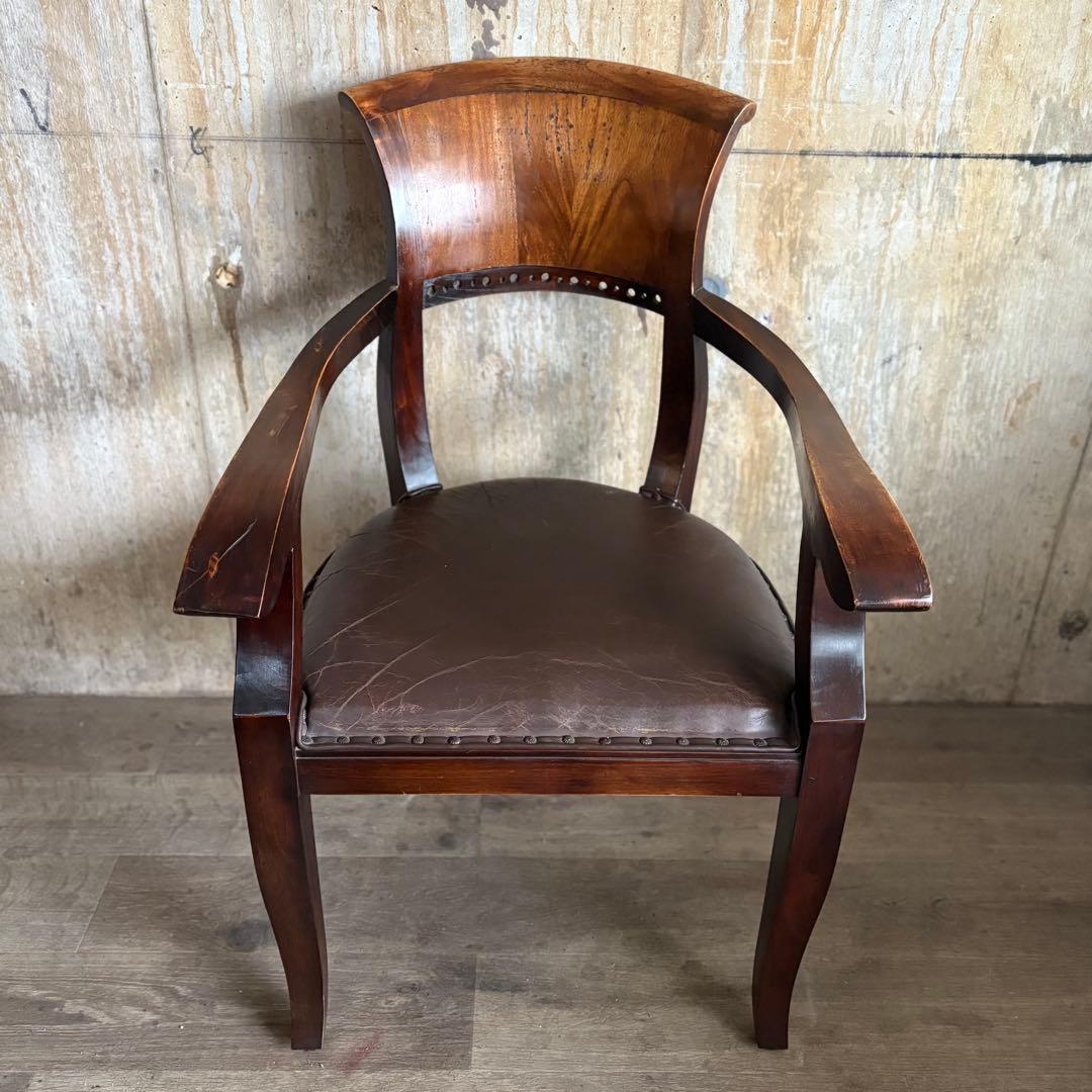 エスニックスタイル　レザーシート アームチェア ヴィンテージ　①