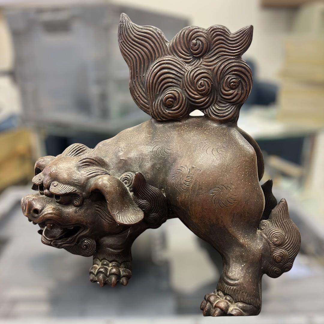 獅子像 置物 オブジェ 約30cm 長期保管品／裏面剥がれあり