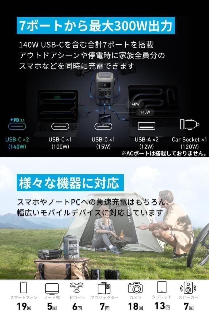 Anker Solix C300 DC ポータブル電源 90000mAh