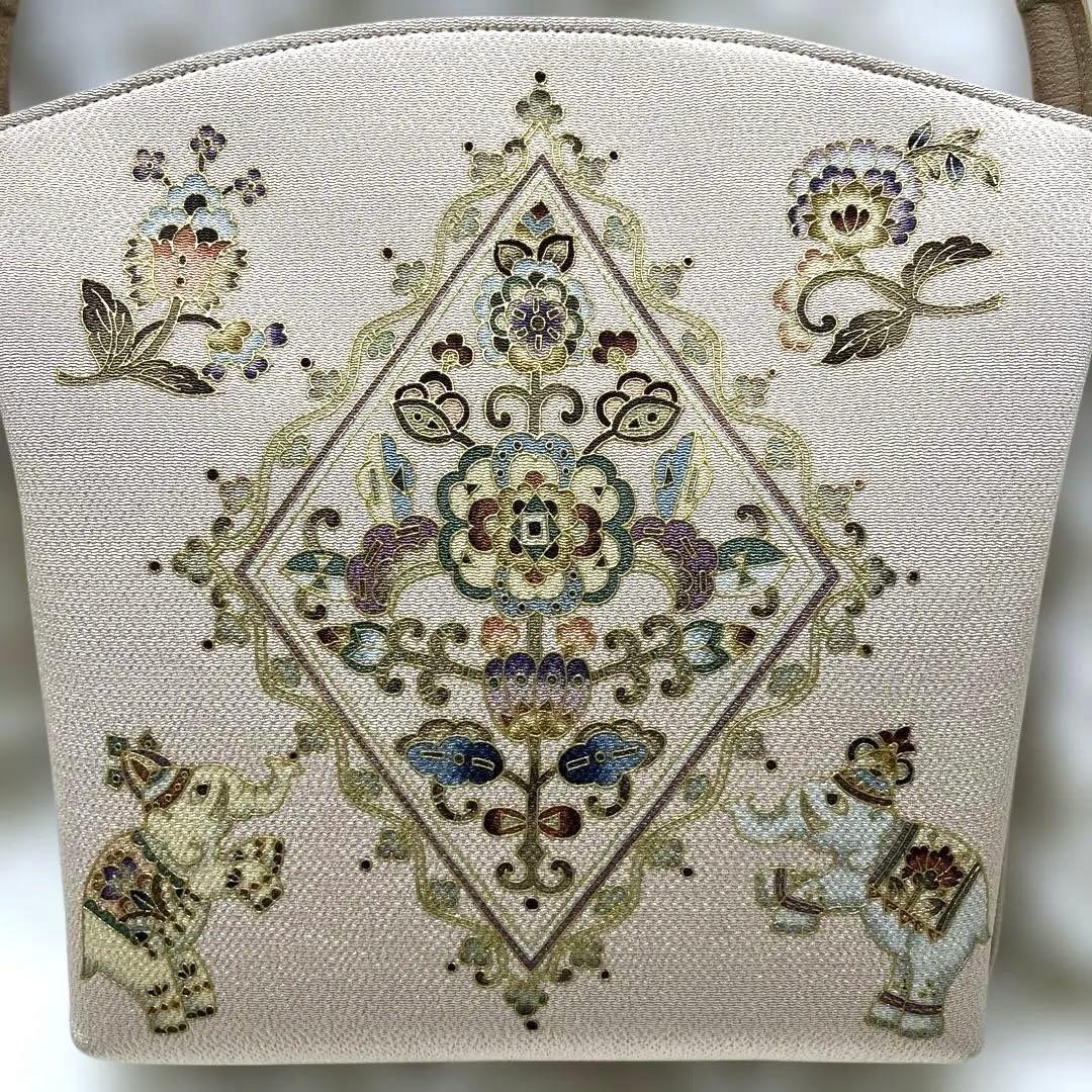 【未使用品】岡重　オカジマ　皇室御用達　和装バッグ　絹100% 象 花柄