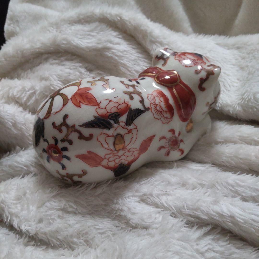最終値下げ　伊万里焼の眠り猫　陶器　置物　美品　レトロ