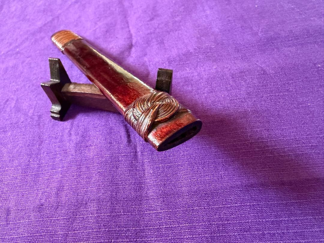 江戸後期　鉄地棒小柄象嵌色絵　太公望図　鞘付珍品（日本刀装具小刀目貫鐔鐔拵笄馬針