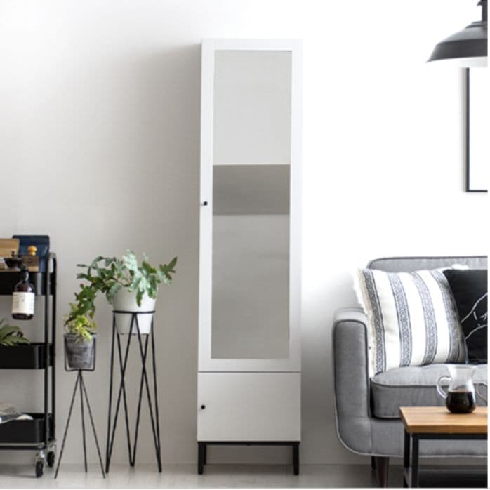新品 ドレッサー ラック 棚 スリム スタンドミラー 全身鏡 姿見収納 ホワイト
