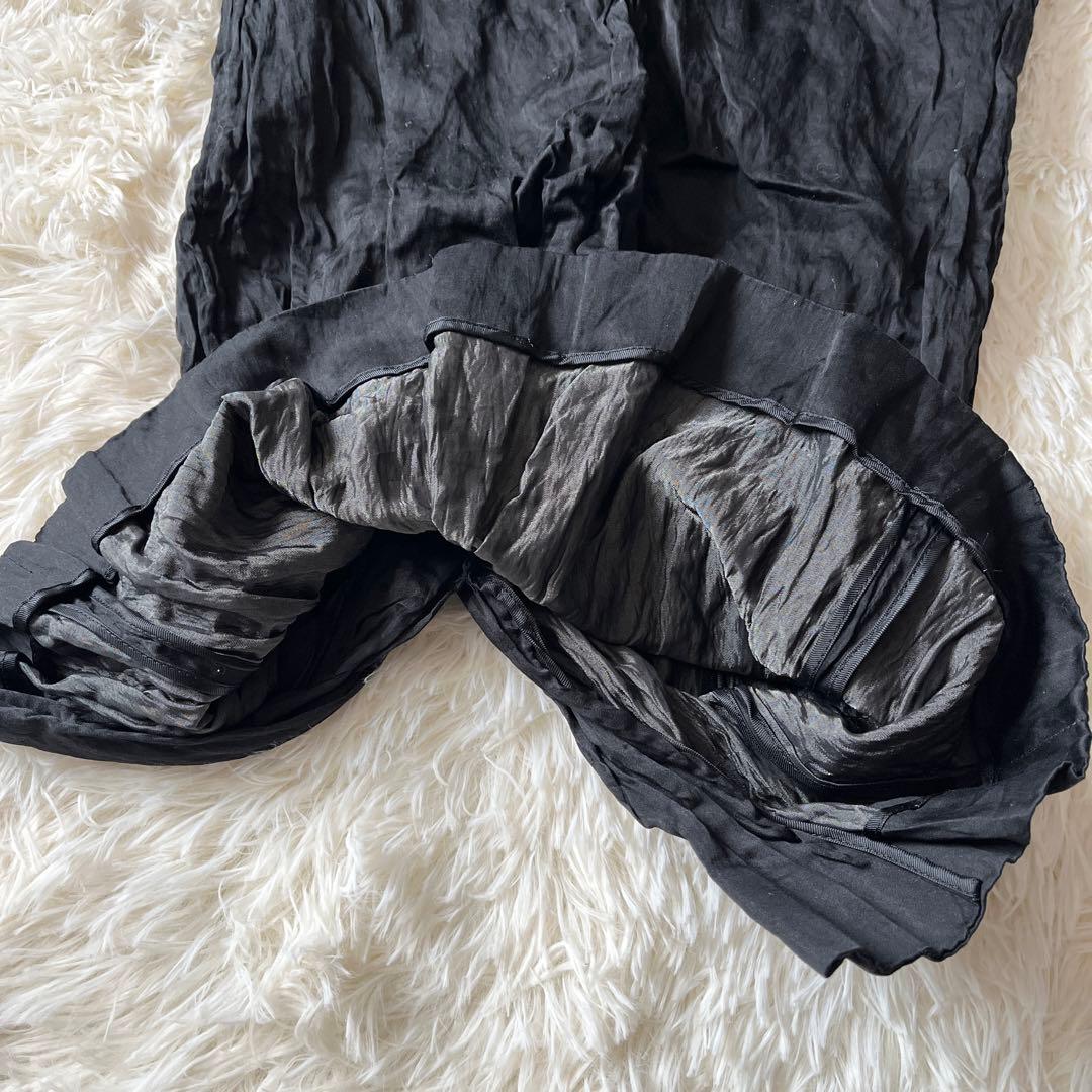 ダメージありPRADA プラダ タイトスカート ブラック リボン シワ加工