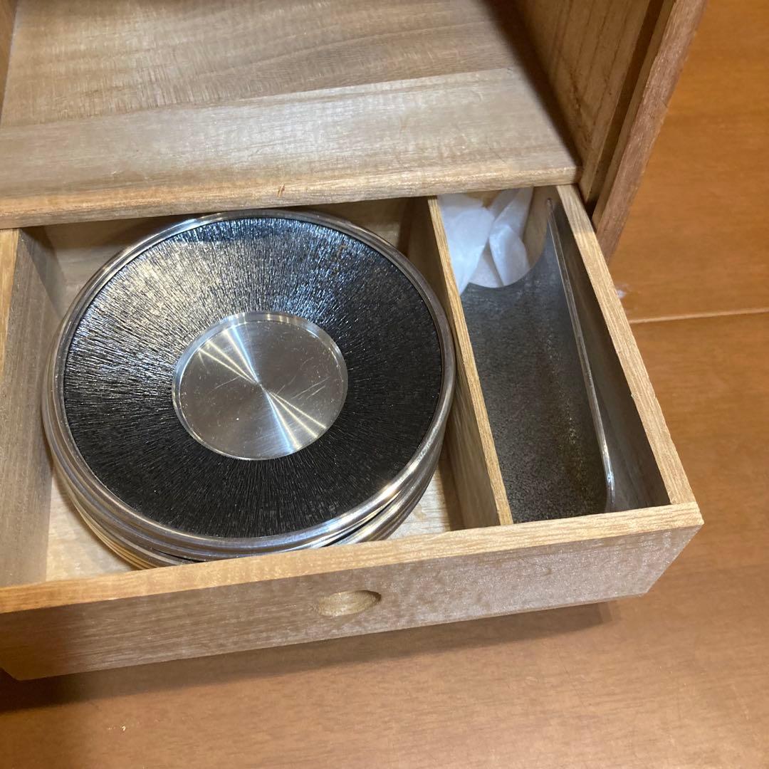 嵯峨野 本錫 手造り 茶器揃い 共箱付 急須 茶壺 茶托 茶合 受皿 木箱