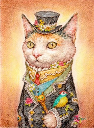 【原画】『猫の町の住民』ファンタジー　ゴシック　中世　絵画　アンティーク