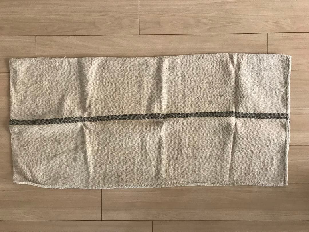 アンティーク　リネン　グレインサック　ホームスパン　イニシャル　グレー