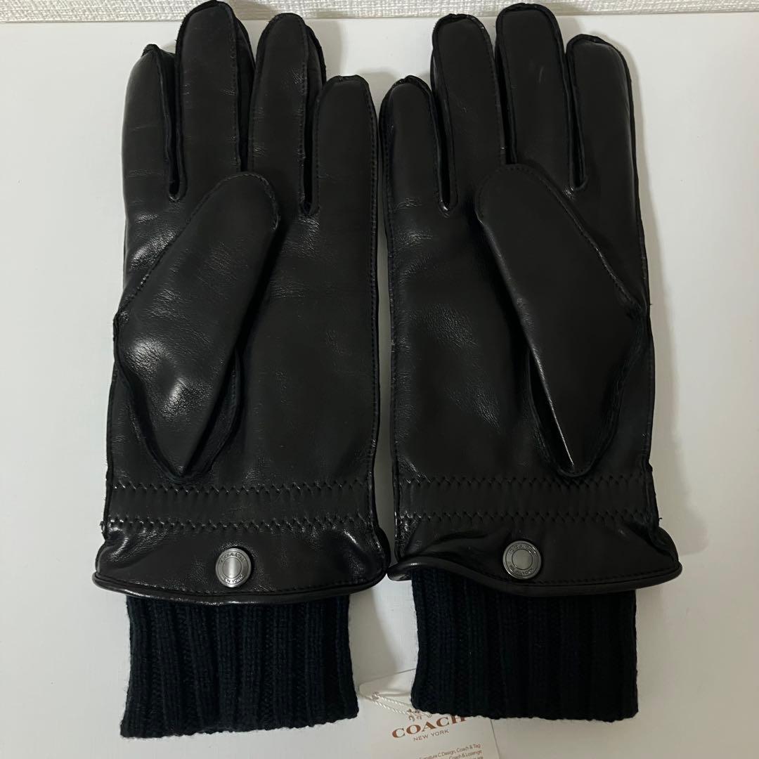 【タグ付き新品】COACH コーチ 羊革メンズ レザー手袋 カシミヤ混 黒