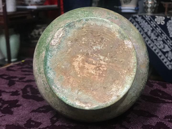 アンティーク　中国？緑釉　壺 銀化 唐物 時代物　出土品？