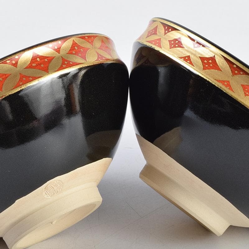 茶道具　京焼　平安景雲造　黒仁清七宝文　数茶碗　十客　共箱　M　R9315B