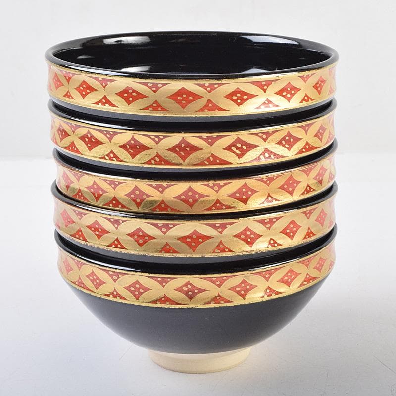 茶道具　京焼　平安景雲造　黒仁清七宝文　数茶碗　十客　共箱　M　R9315B