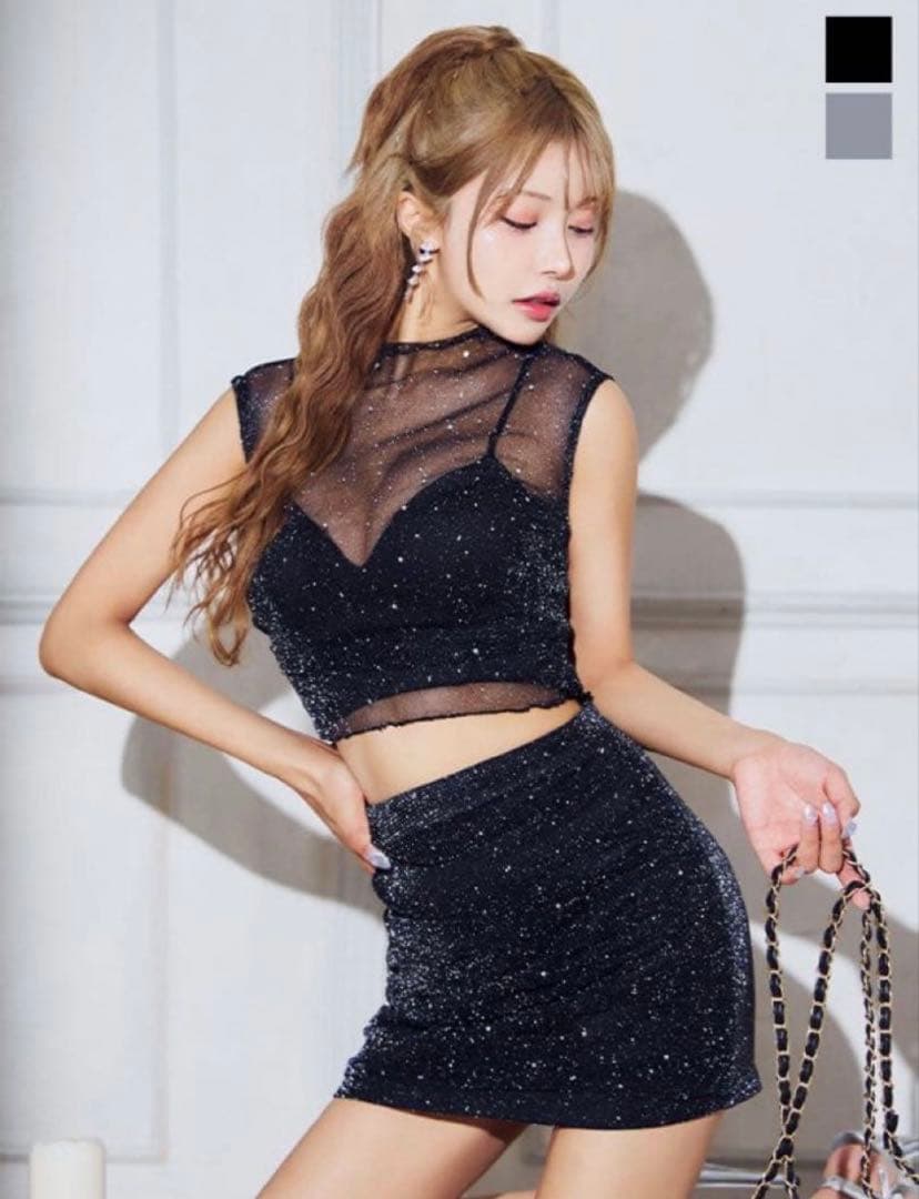 シアーラメビジューセットアップミニドレス/キャバドレス　ジュエルズ