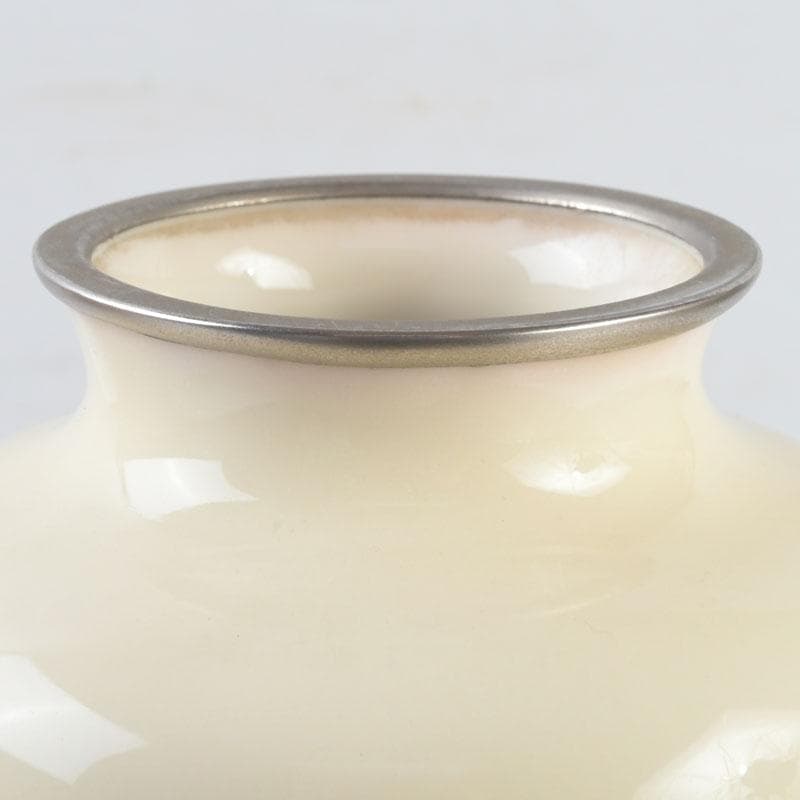 七宝焼　白釉　草鳥文　花瓶　時代箱　V　9663