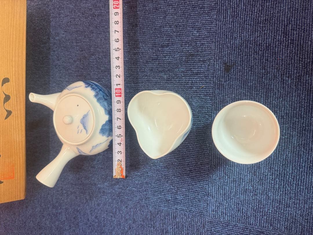 1746 有田焼　染付山水　茶器セット　急須1客　湯冷し1客　湯呑5客　未使用