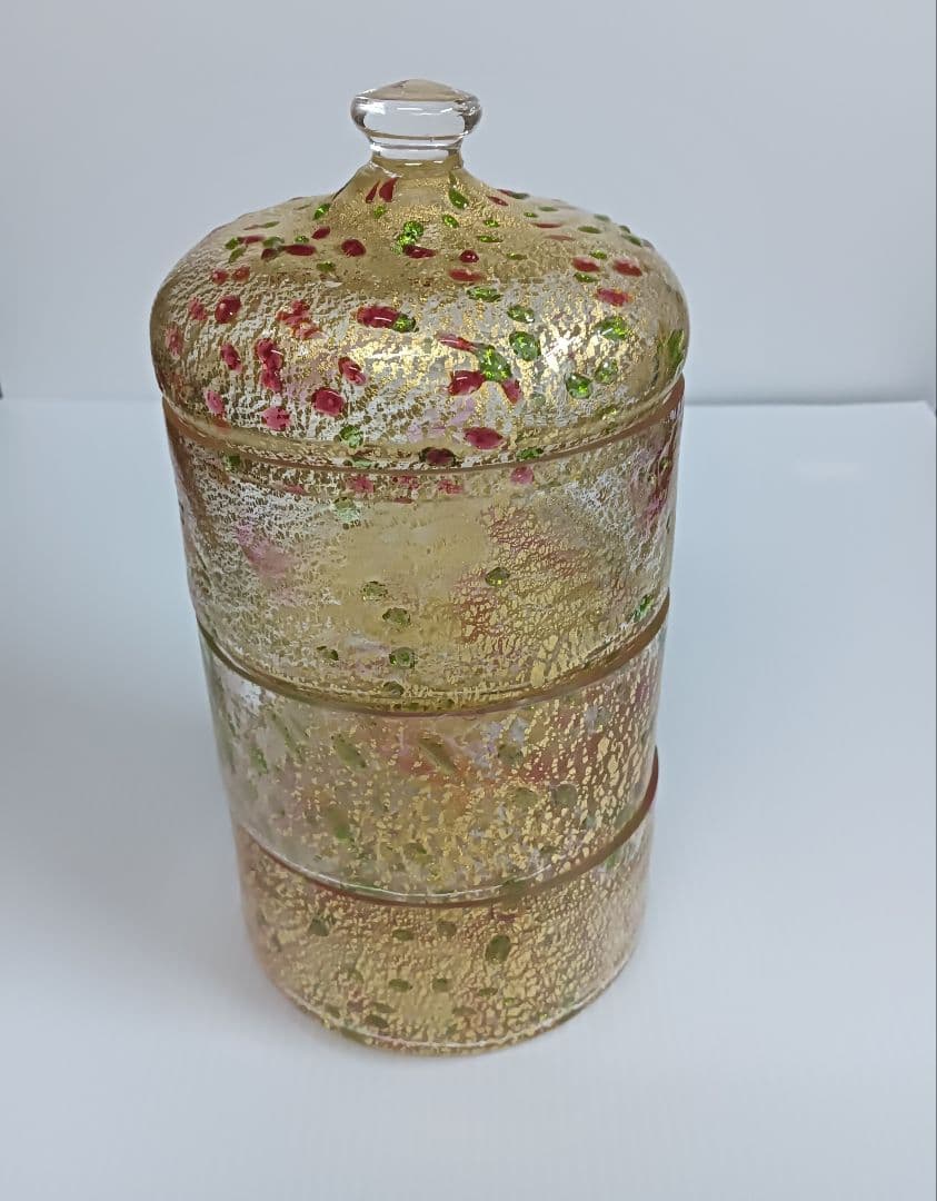 希少　琉球ガラス　金箔 3段キャニスター