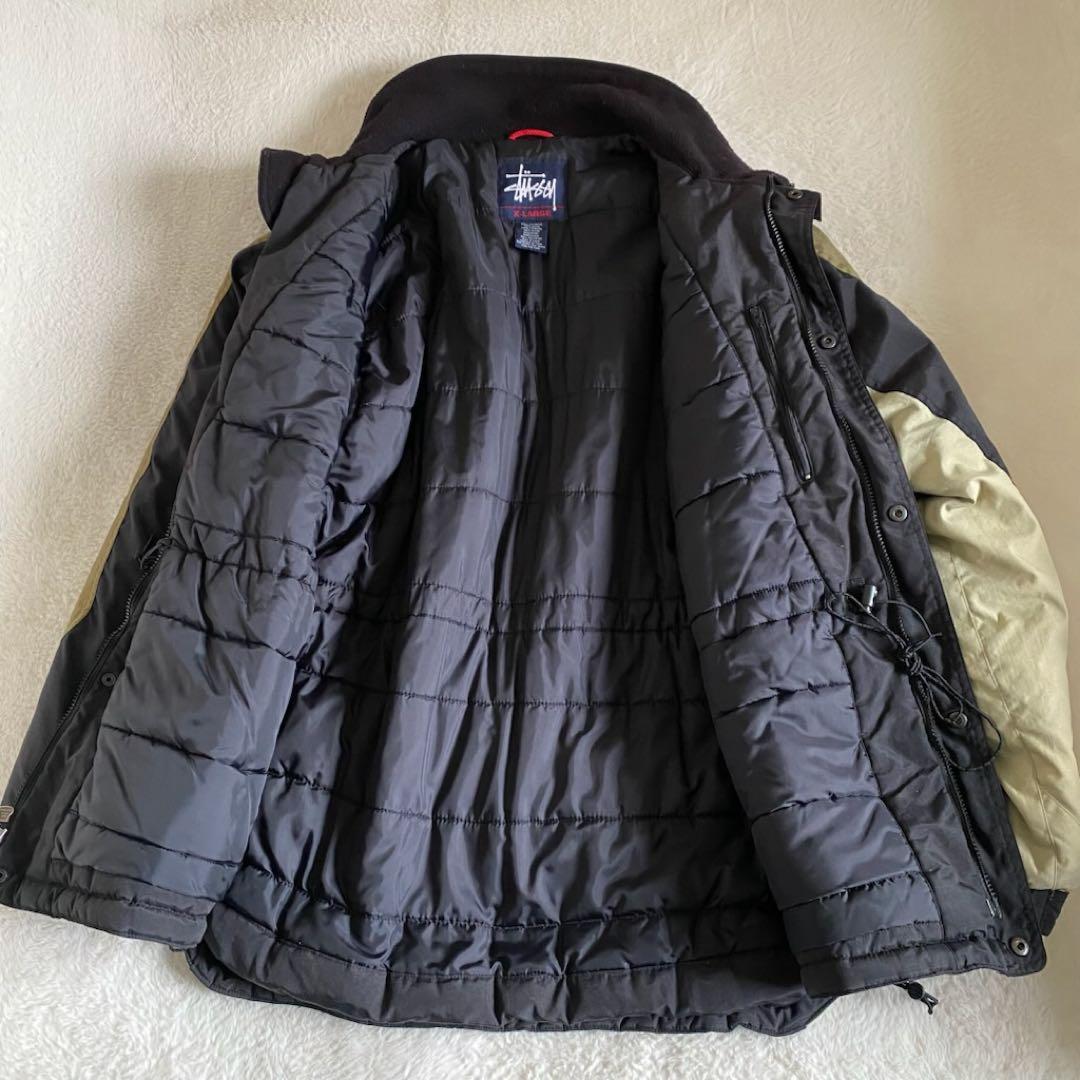 old stussy 紺タグ　中綿パデットジャケット　刺繍ロゴ　ブラック　XL