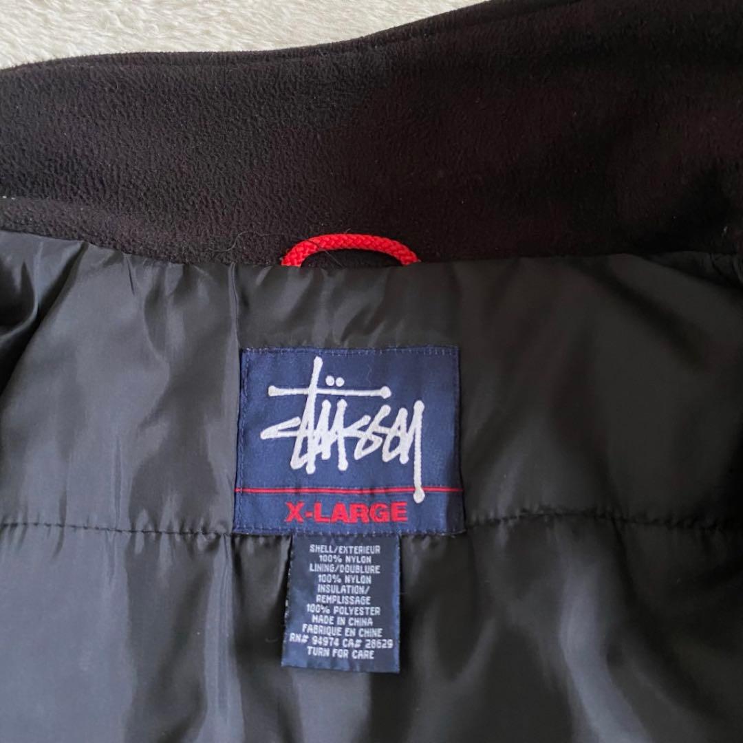 old stussy 紺タグ　中綿パデットジャケット　刺繍ロゴ　ブラック　XL