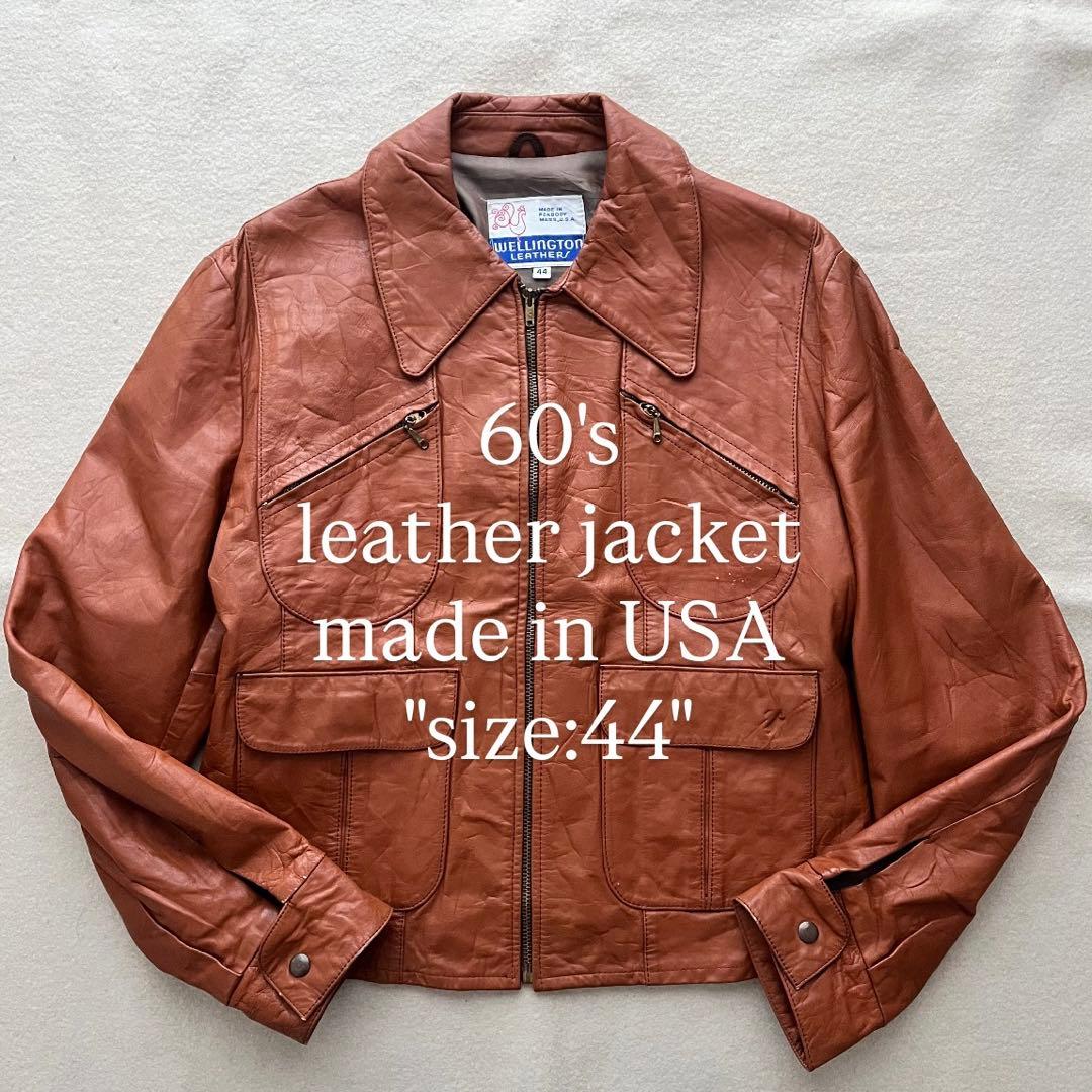 60s レザージャケット 茶 ブラウン 44 USA製 talon 本革