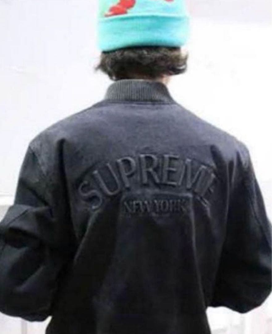 美品 Supreme Denim Twill Varsity Jacket L