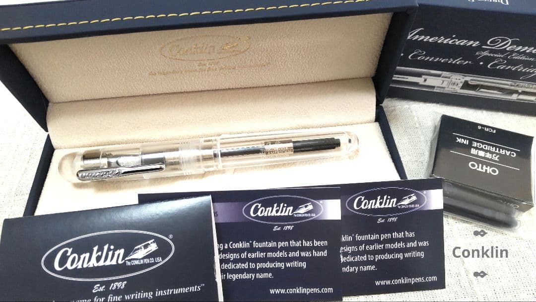 Conklin✒万年筆 オールアメリカン 　　　✒透明軸×シルバー/EF 極細✒