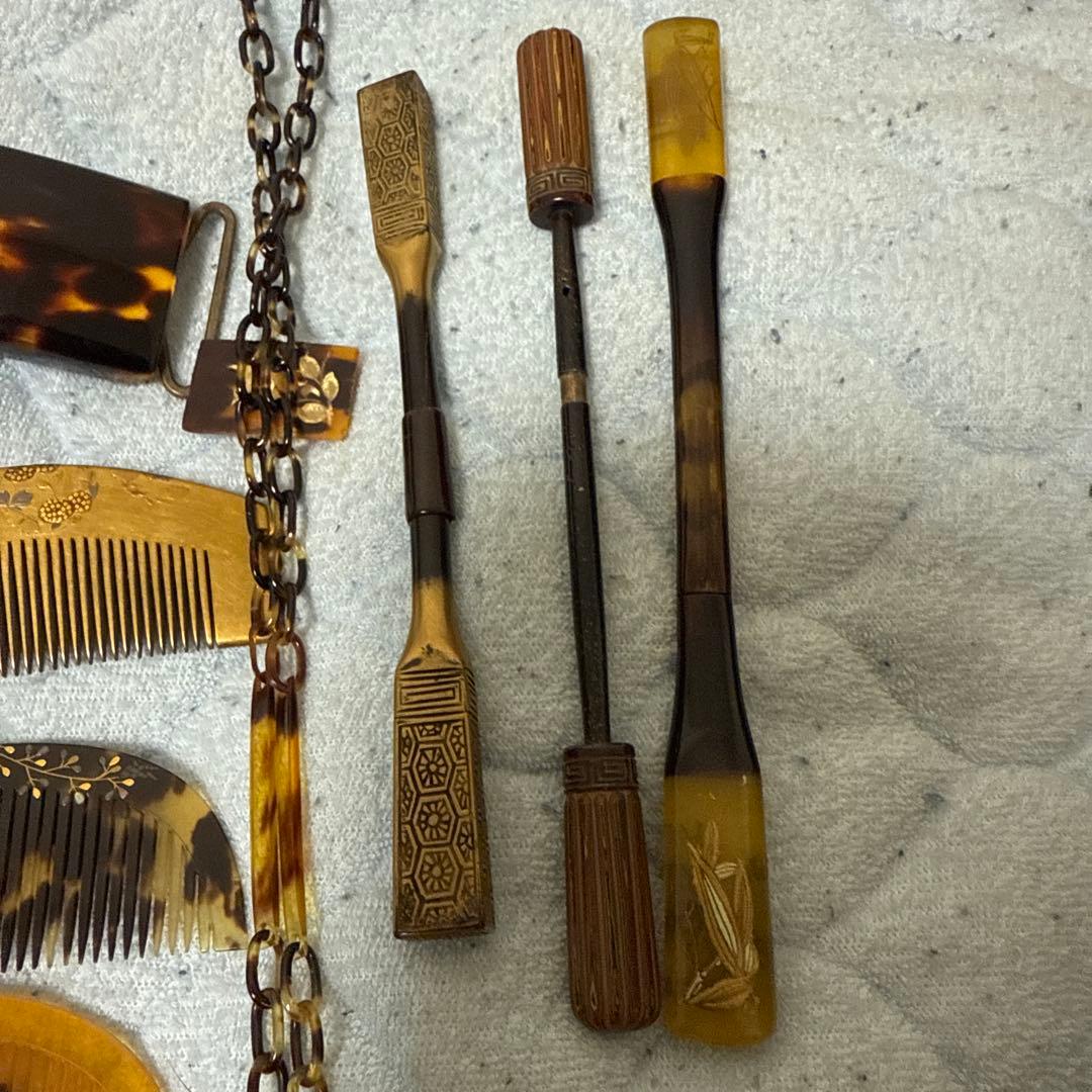 時代物　鼈甲三段箱　簪まとめ