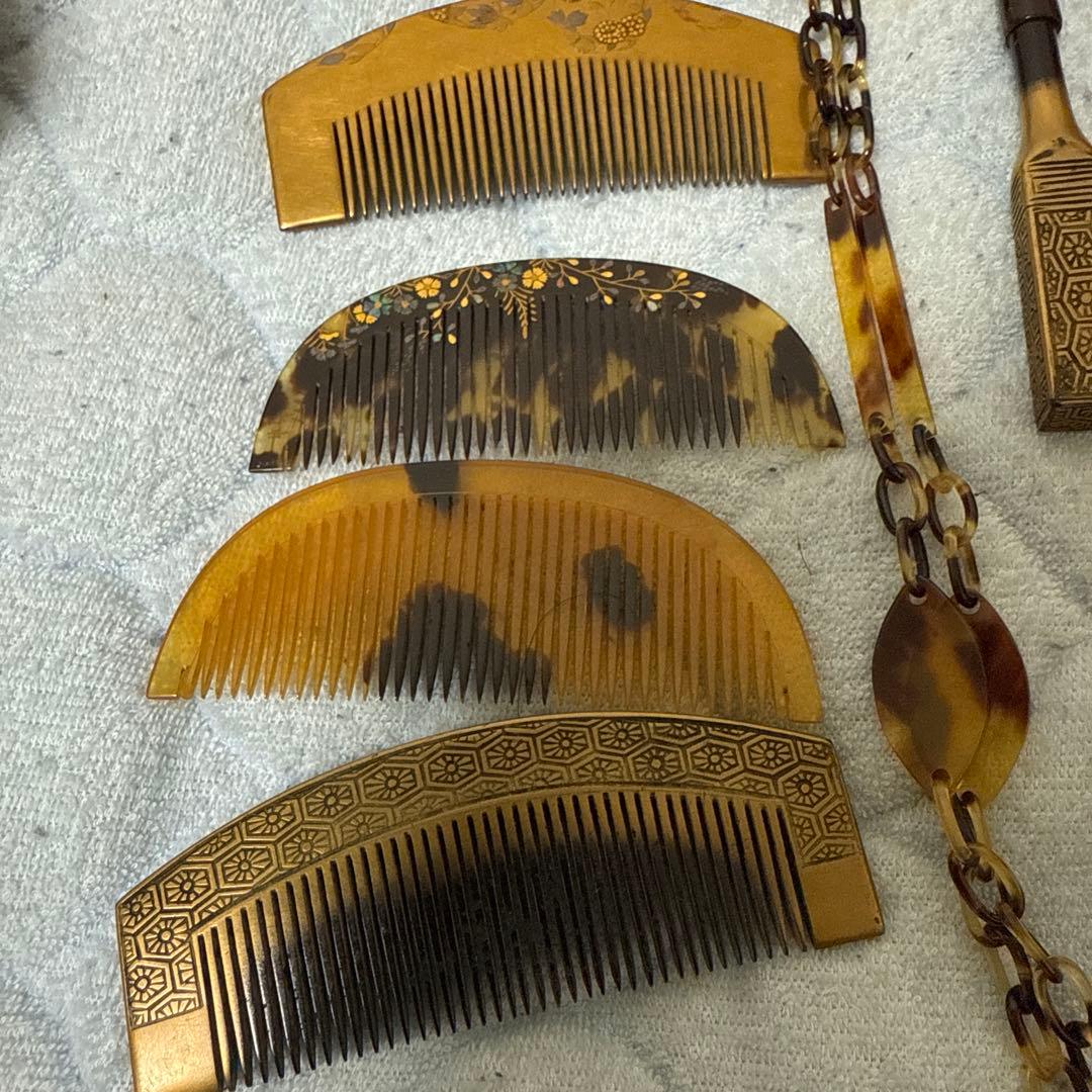時代物　鼈甲三段箱　簪まとめ