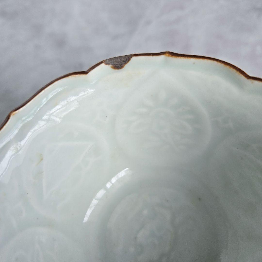 古伊万里　色絵　柘榴　向付　陽刻　猪口　江戸時代　骨董　金継ぎ　アンティーク