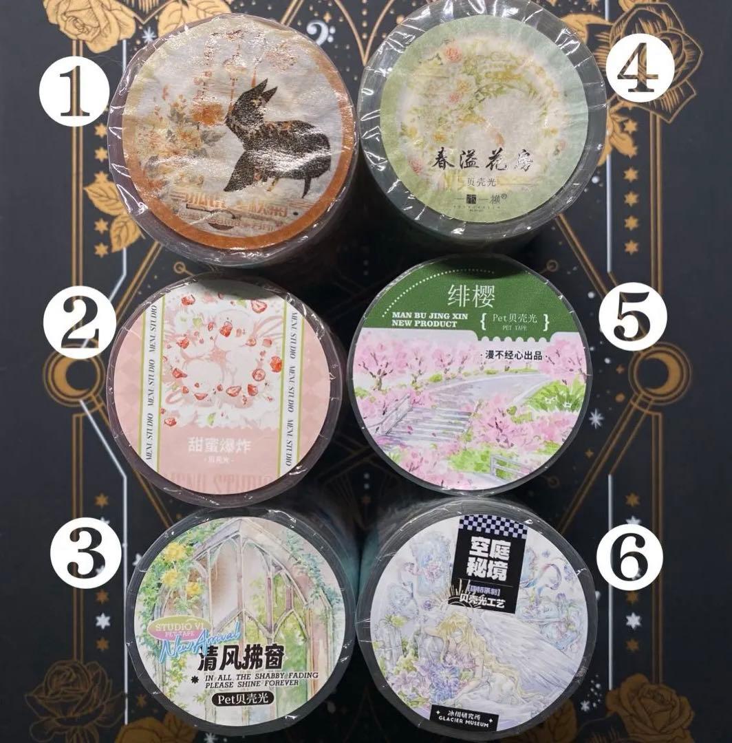 【F1】海外　10m巻　貝殻光マスキングテープ　背景系/装飾系/お花系