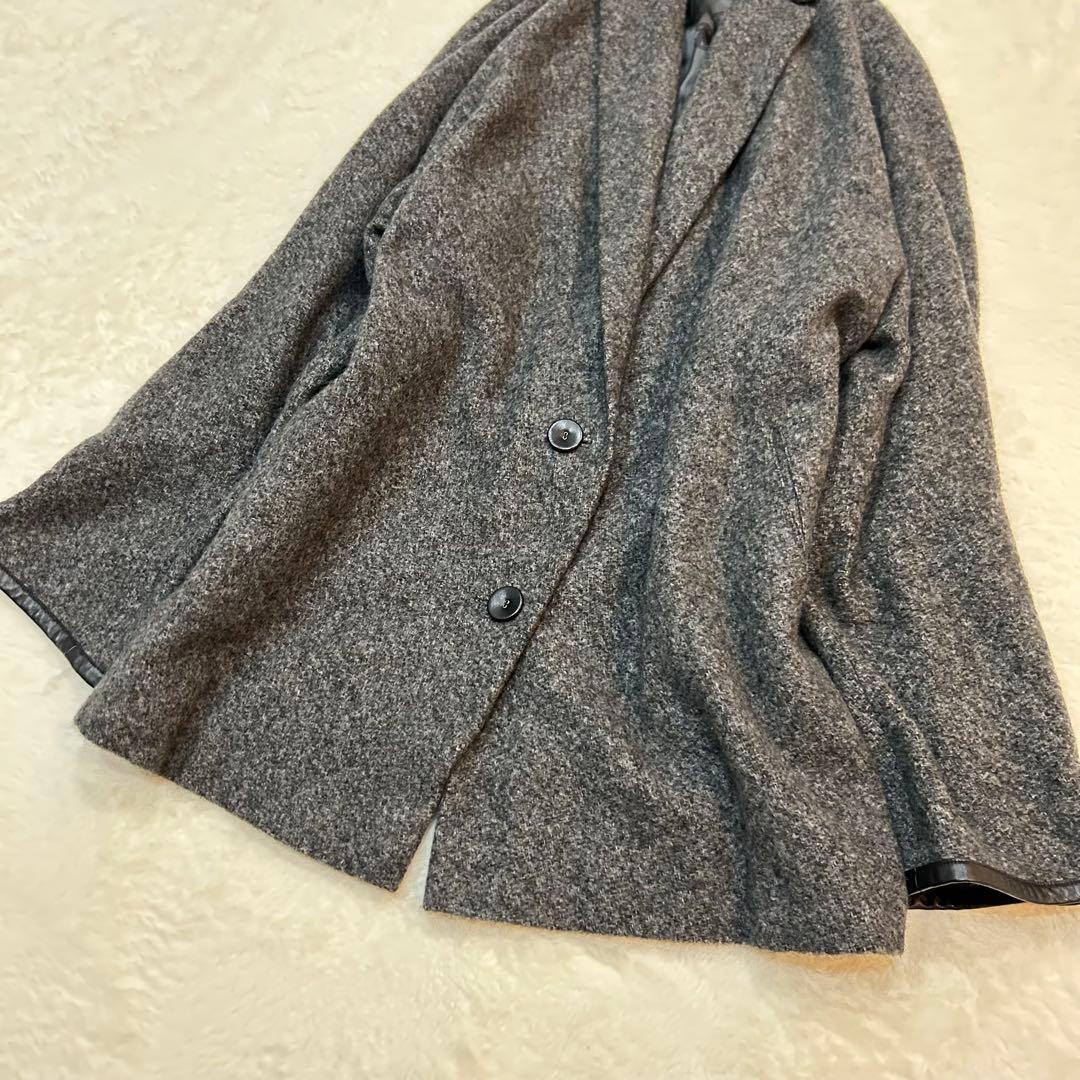 ヒロココシノ カシミヤ100% 裏地シルク総柄 コート グレー 大きいサイズ42