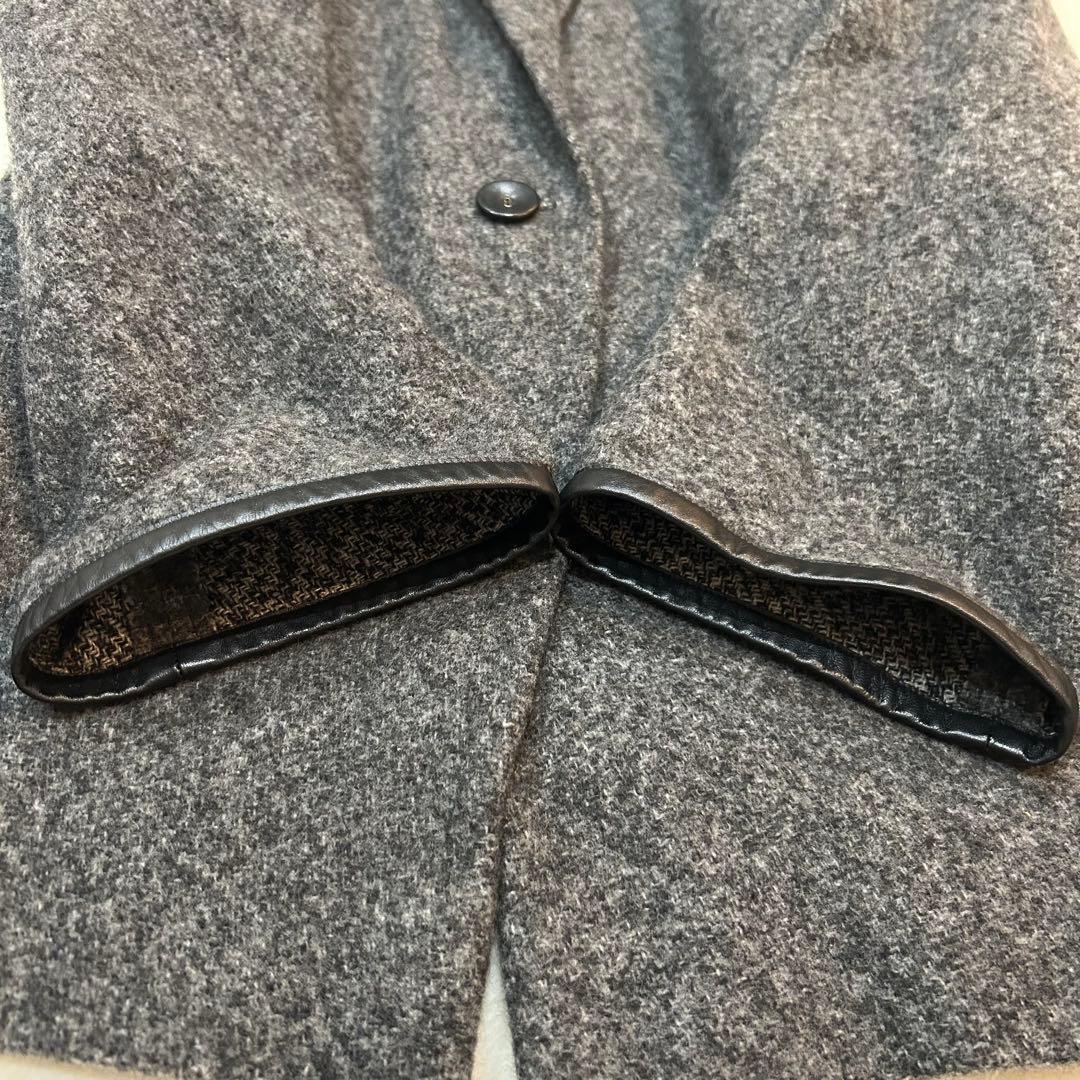 ヒロココシノ カシミヤ100% 裏地シルク総柄 コート グレー 大きいサイズ42