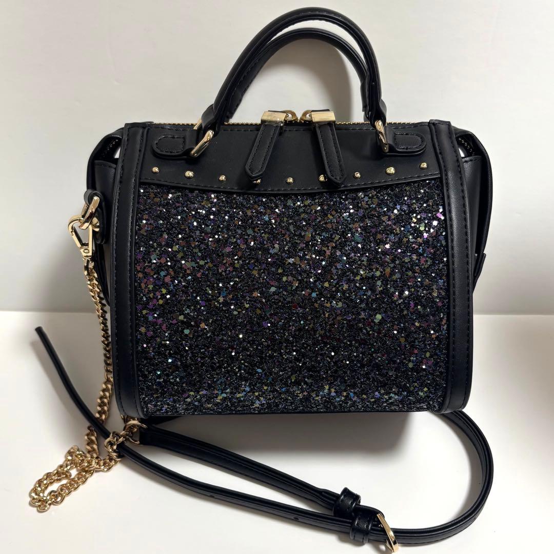 DIANA ミニボストンバッグ グリッター ブラック
