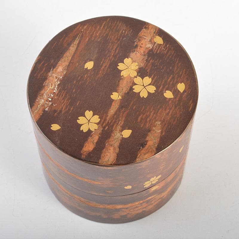 茶道具　中出松峰作　桜蒔絵　桜皮中次　棗　共箱　V　6604